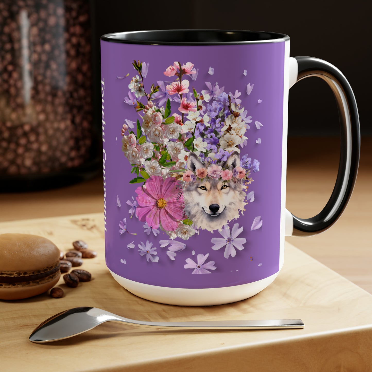 Purple Wolf, Two-Tone Coffee Mugs, 15oz