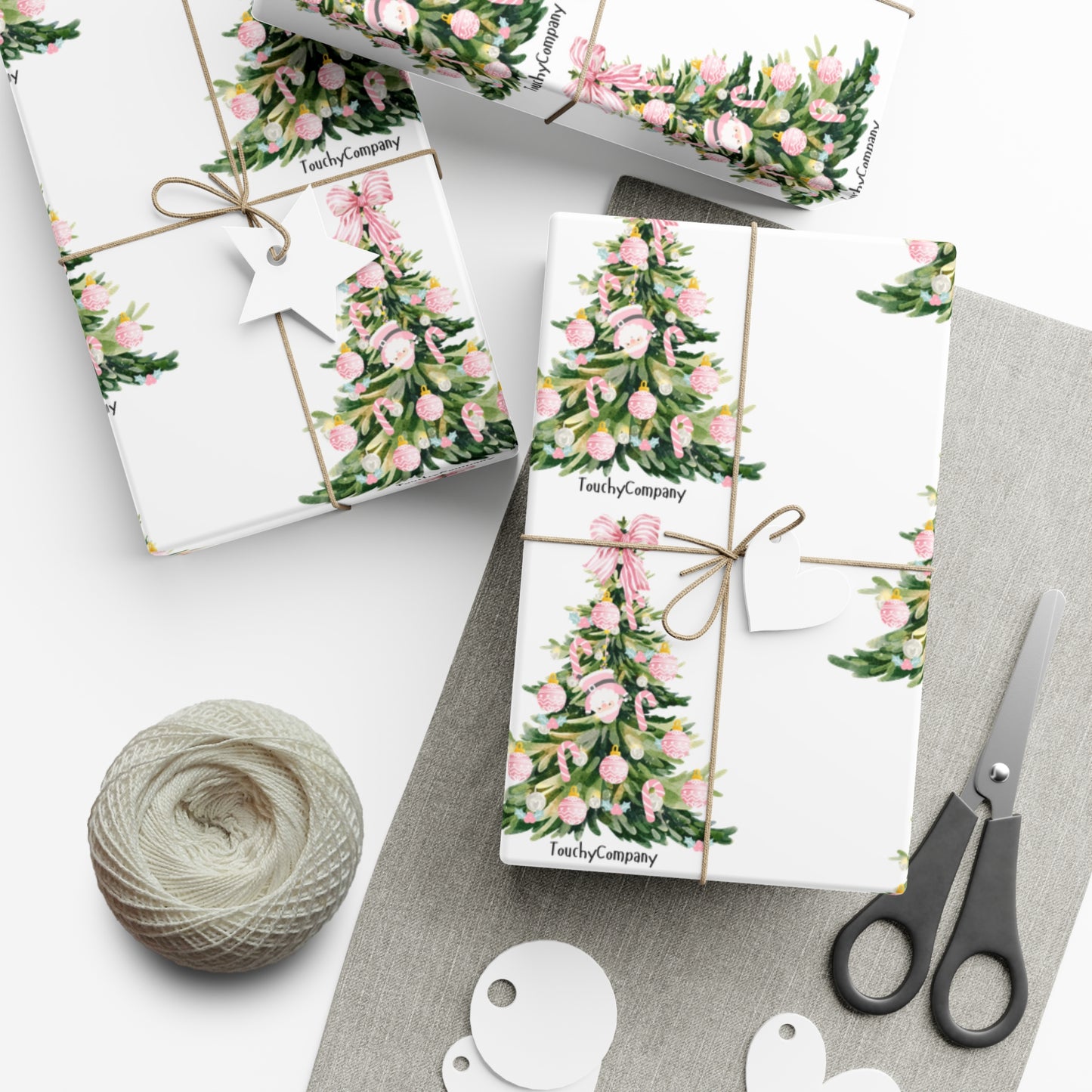 Pink Hanging Santa Gift Wrap Papers