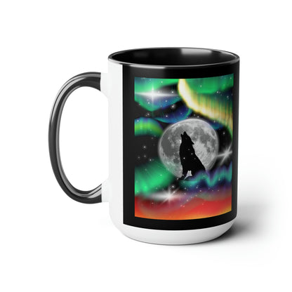 Northern Lights Vibe, Two-Tone Coffee Mugs, 15oz