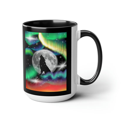 Northern Lights Vibe, Two-Tone Coffee Mugs, 15oz