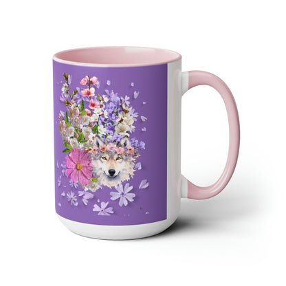 Purple Wolf, Two-Tone Coffee Mugs, 15oz