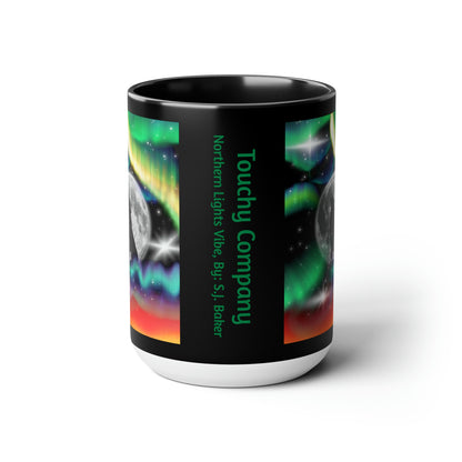 Northern Lights Vibe, Two-Tone Coffee Mugs, 15oz