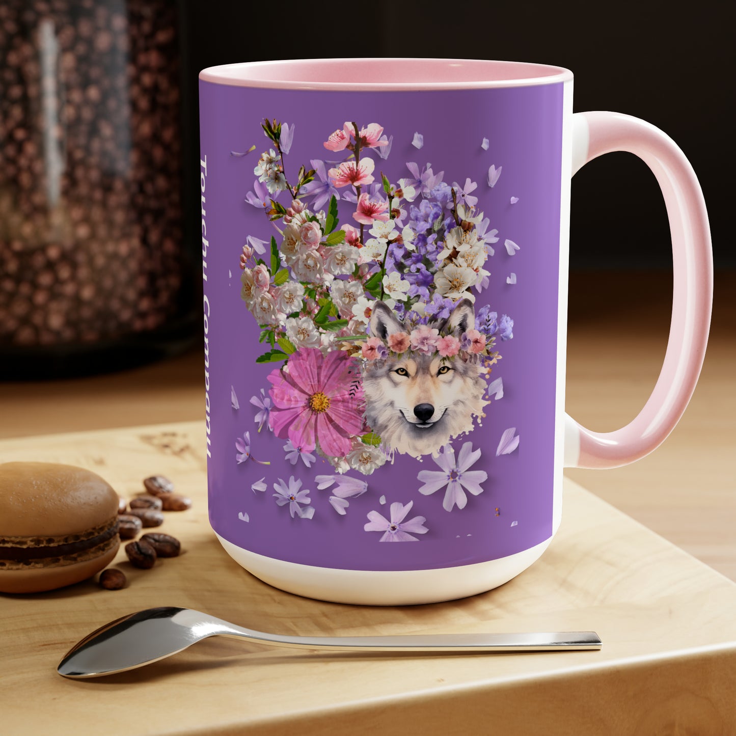 Purple Wolf, Two-Tone Coffee Mugs, 15oz